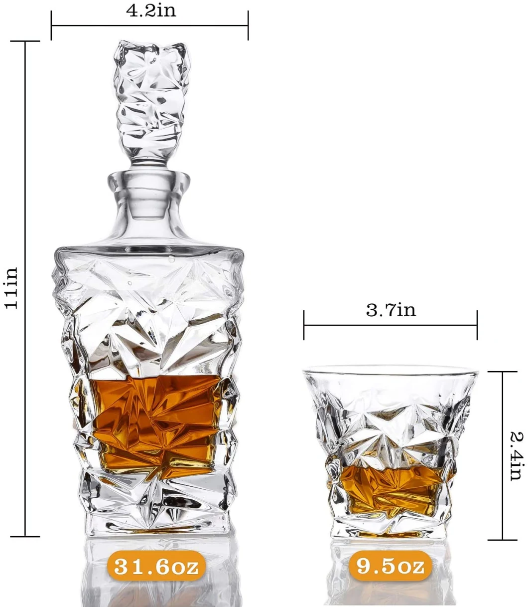 Premium Quality Whiskey Decanter Set with 4 Glasses in Elegant Gift Box. Lead-Free Crystal Liquor Decanter