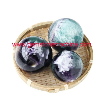 Natural Beautiful Feather Fluorite Sphere Handcarved Crystal Healing Balls for Decoration