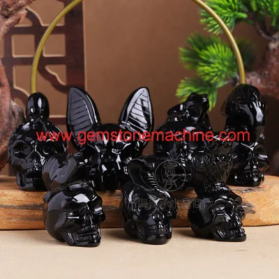 Hotsale Natural Black Obsidian Skull Series Polished Carvings for Healing Fengshui Halloween Decoration