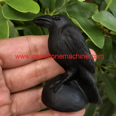 Wholesale High Quality Natural Black Obsidian Crow Crystal Animal Carvings for Halloween Decoration