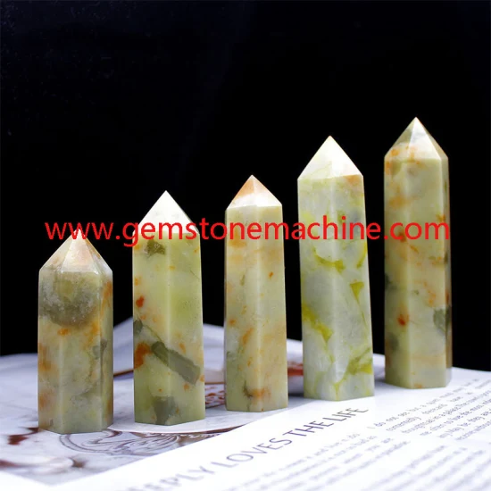 Flower Green Hsiuyen Jade Single Point Wands Crystal Columns Tower