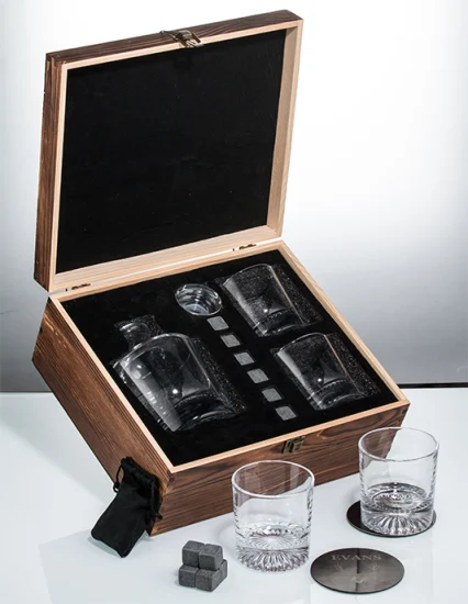 3 Pack Crystal Bourbon Whiskey Glasses and 750ml Glass Liquor Decanter Set in Premium Gift Box